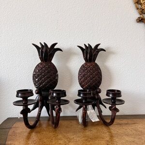 Vintage Aesthetic Metal Pineapple Candle Holder Wall Sconce Set of 2